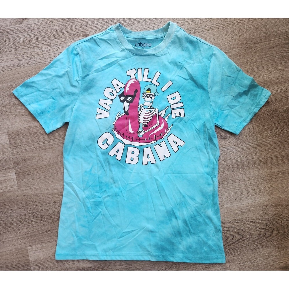 Cabana By Crown & Ivy Men's Blue Dip Dye Smiley Graphic T-Shirt Small‎
